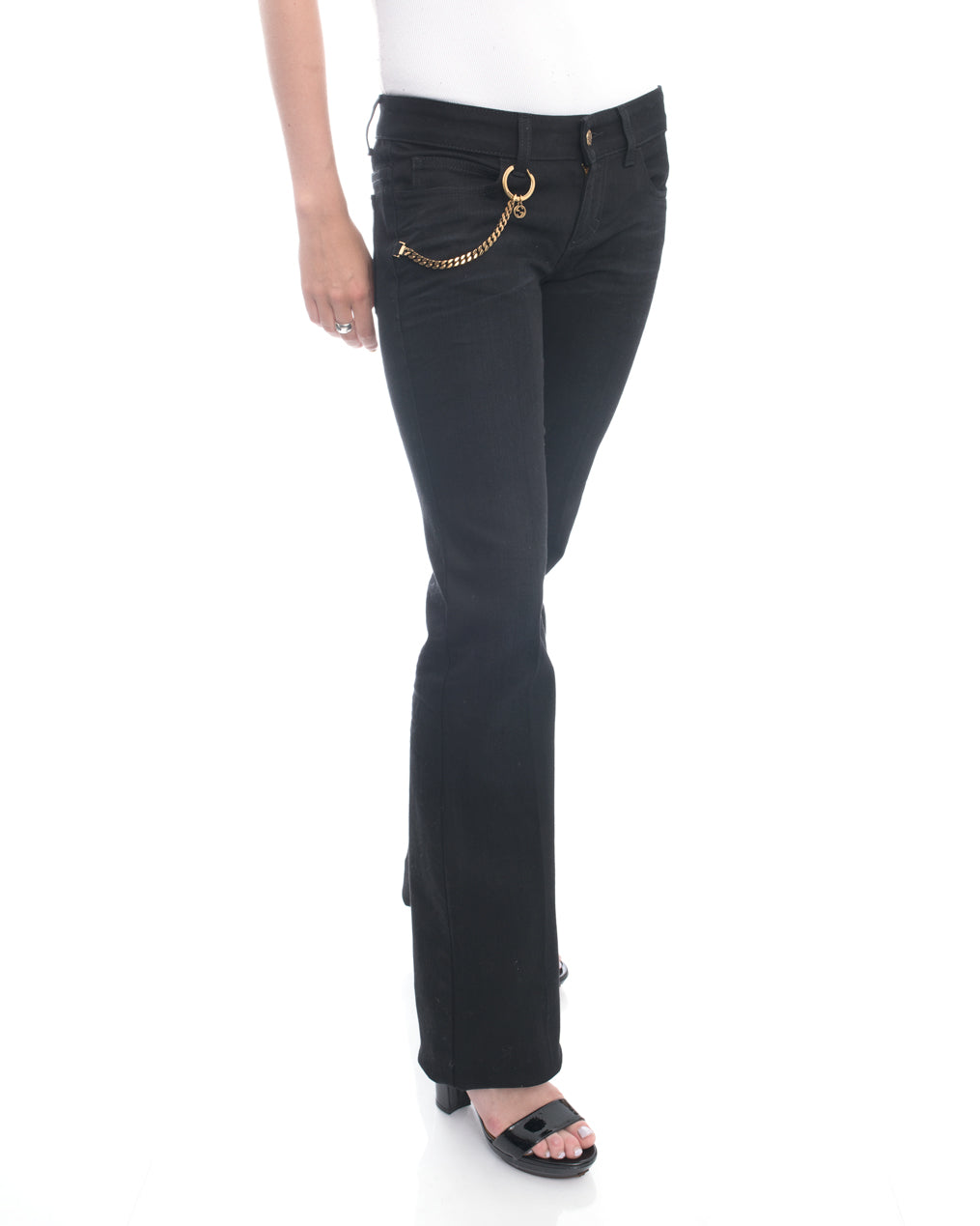 Gucci Black Denim Flared Jeans with Gold Chain - S