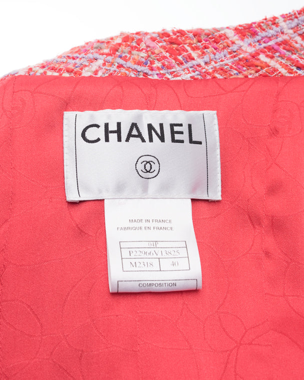 Chanel 04P Hot Pink Tweed Jacket with Clear CC Buttons - 40