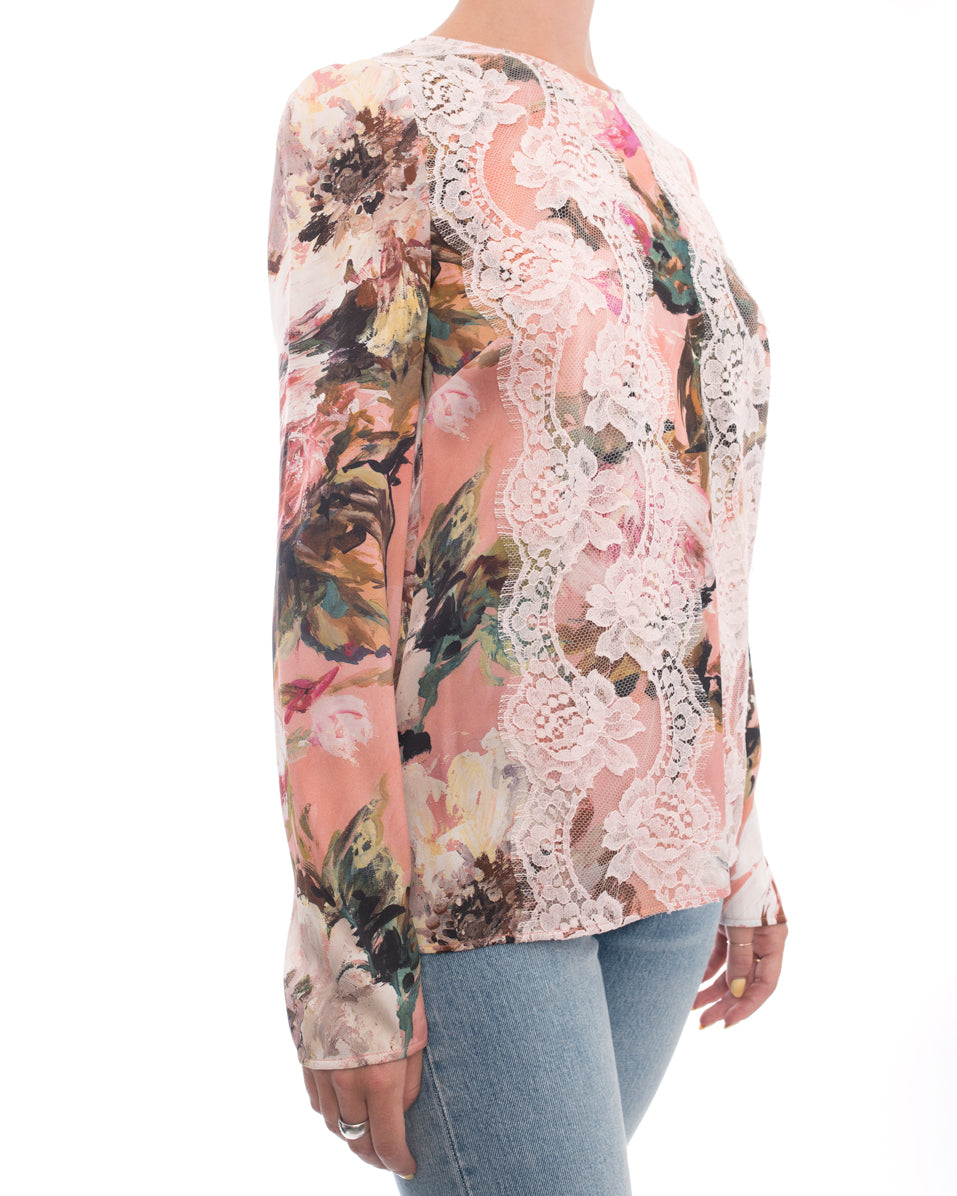 Dolce & Gabbana Pink Silk floral Top with Lace Overlay - 4