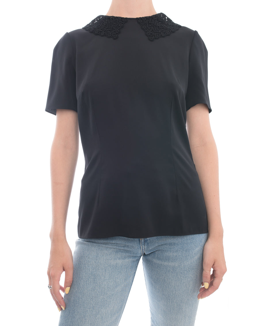 Dolce & Gabbana Black Short Sleeve Blouse with Lace Collar  - 4