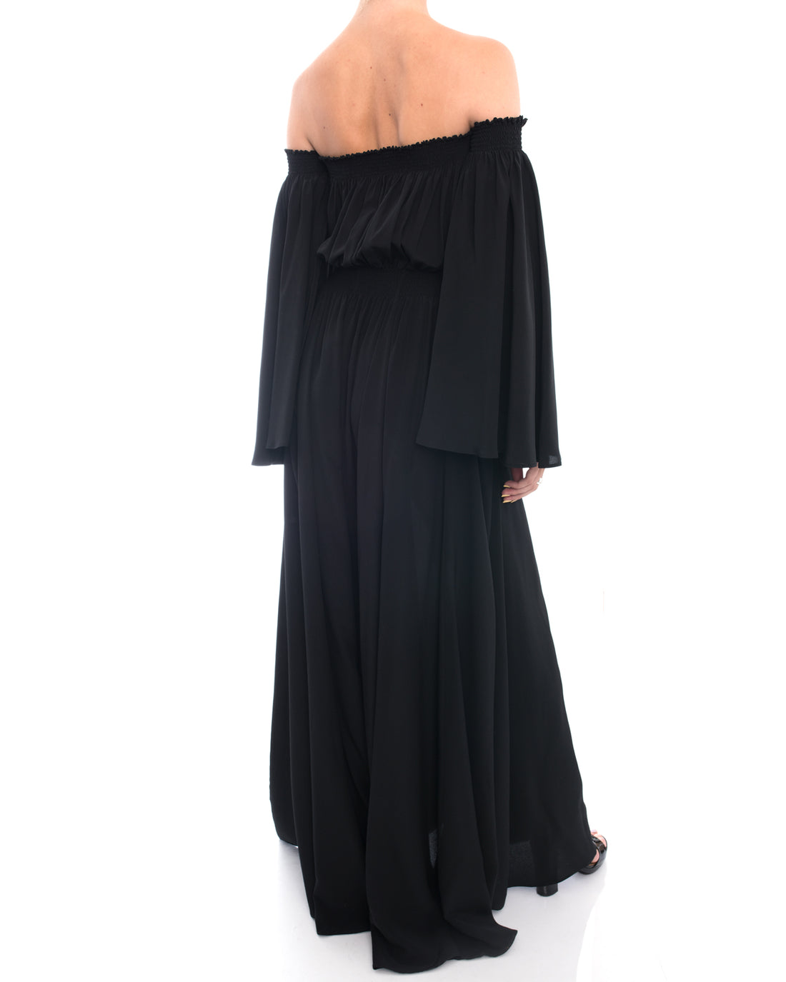 Derek Lam Long Black Silk Off Shoulder Halter Gown - 2