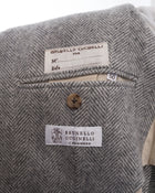 Brunello Cucinelli Light Grey Wool Herringbone Blazer - 50