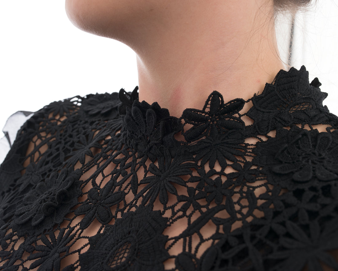 Self-Portrait Black Lace Long Sleeve Blouse - 10