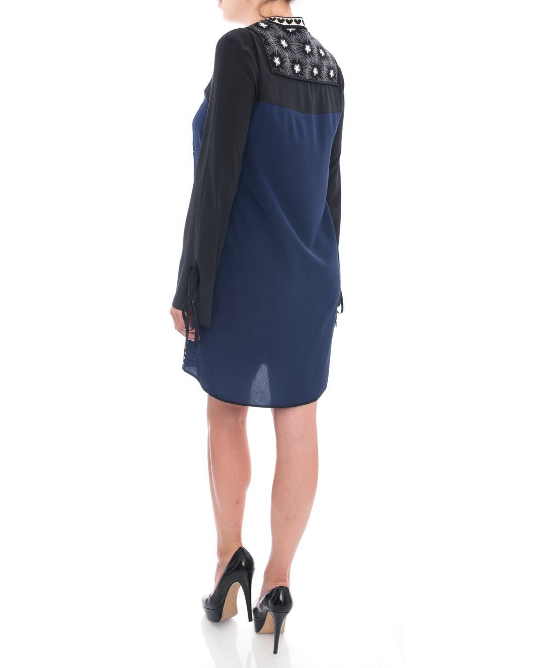 MSGM Navy Silk Pattern Silhouette Inset Dress - 8