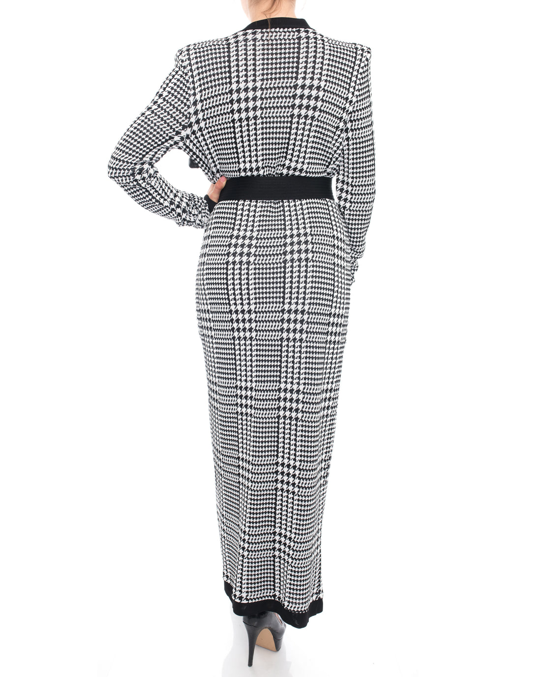 Balmain Pre-Fall 2017 Black White Houndstooth Sweater Gown - 10