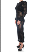 Balmain Black Sheer Stretch Mesh Long Tube Dress - 10