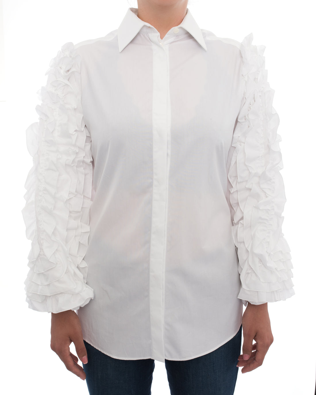 Dolce & Gabbana White Ruffle Sleeve Button Down Shirt - 6