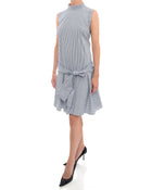Brunello Cucinelli Blue Striped Cotton Dress with Sash - M
