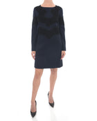 Chloe Navy Wool Long Sleeve Dress with Black Lace - 6