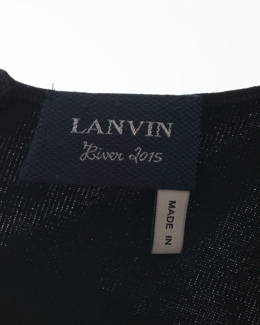 Lanvin Black Stretch Knit Wool Dress with Knot Side - 10