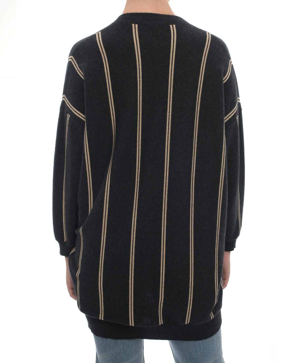 Brunello Cucinelli Grey and Gold Striped Cardigan with Crest - S