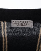 Brunello Cucinelli Grey and Gold Striped Cardigan with Crest - S