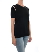 Marni Black Knit Short Sleeve Top with Jewelled Neckline - 6