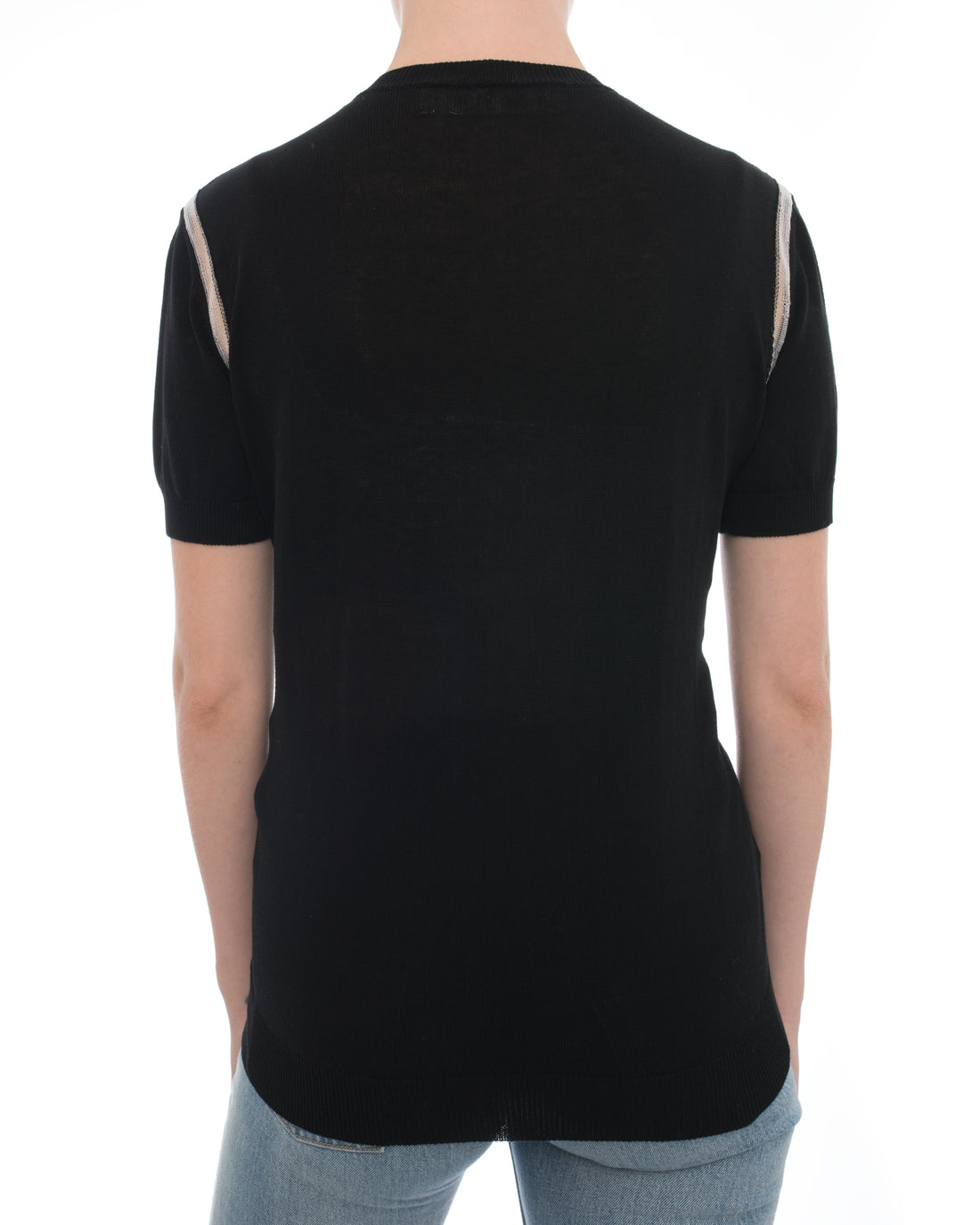 Marni Black Knit Short Sleeve Top with Jewelled Neckline - 6
