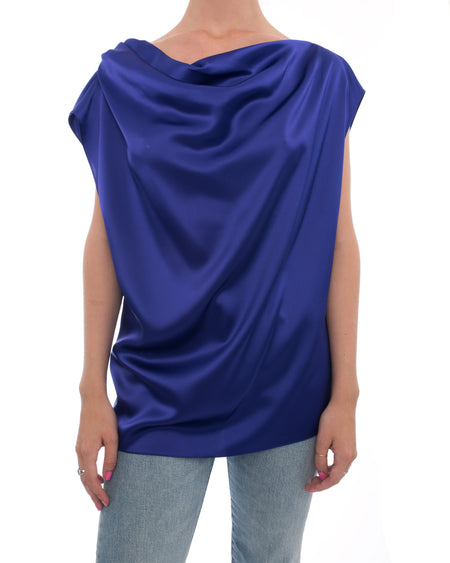Lanvin Purple Satin Bias Top with Gold Chain Back - 6