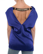 Lanvin Purple Satin Bias Top with Gold Chain Back - 6