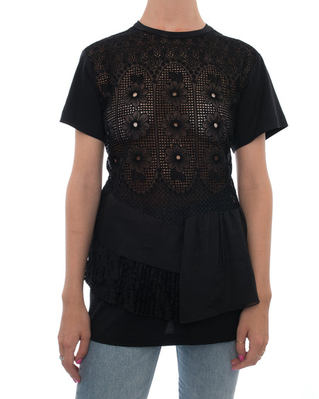 No. 21 Black T-Shirt with Broderie Anglaise Inset - 6