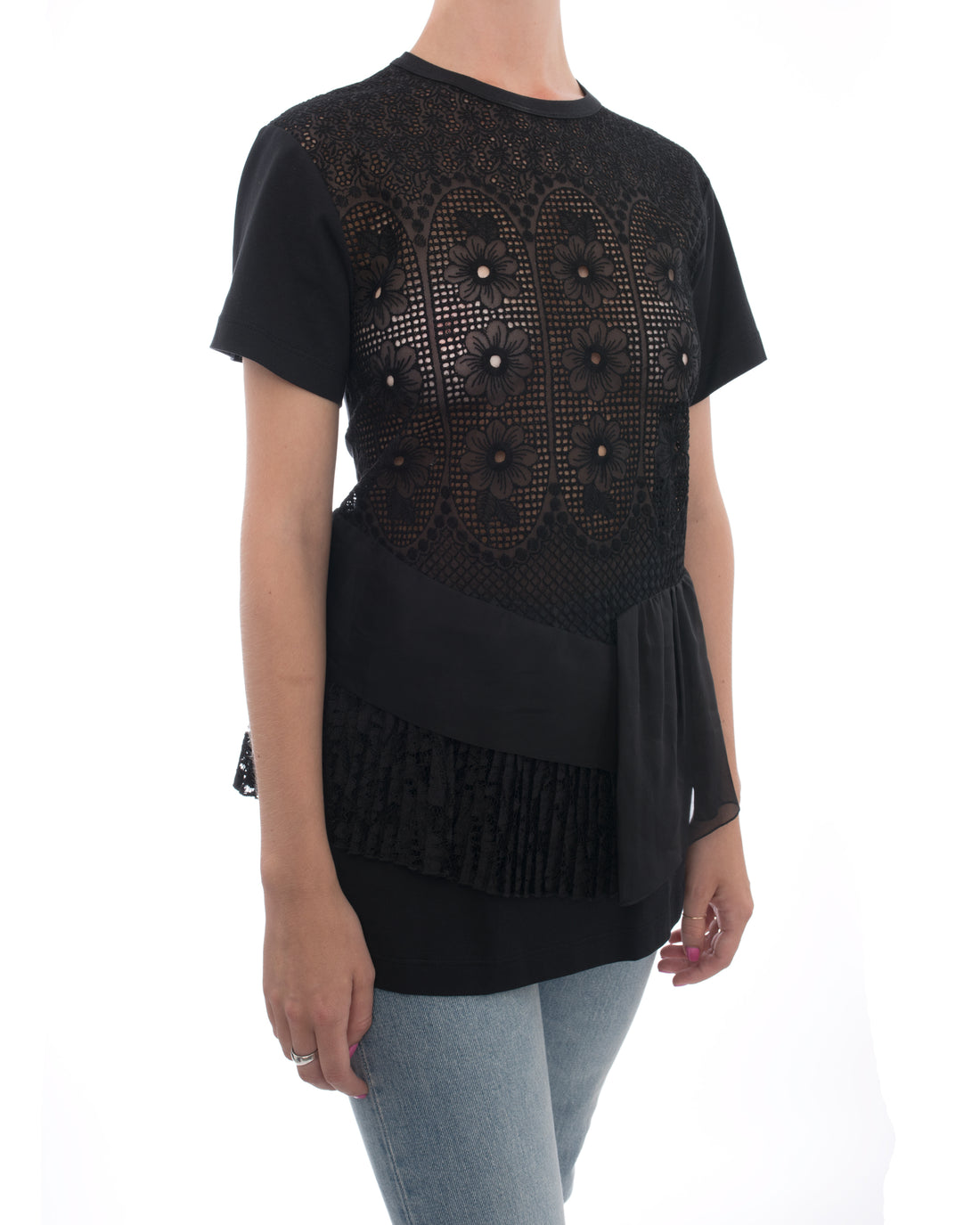 No. 21 Black T-Shirt with Broderie Anglaise Inset - 6