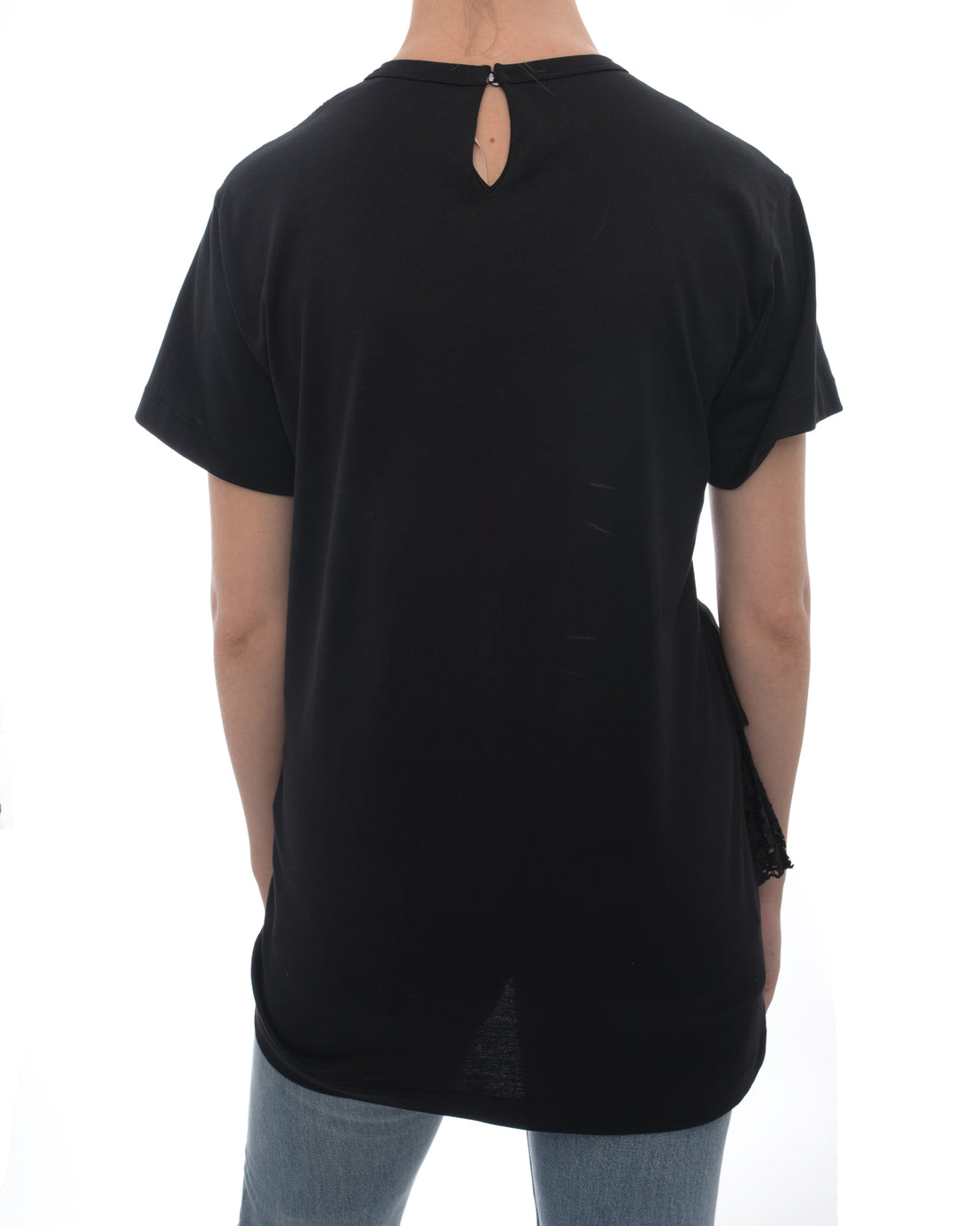 No. 21 Black T-Shirt with Broderie Anglaise Inset - 6