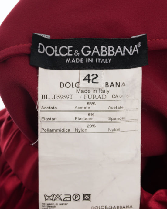 Dolce and Gabbana Red Satin Top with Elastic Trim - 6