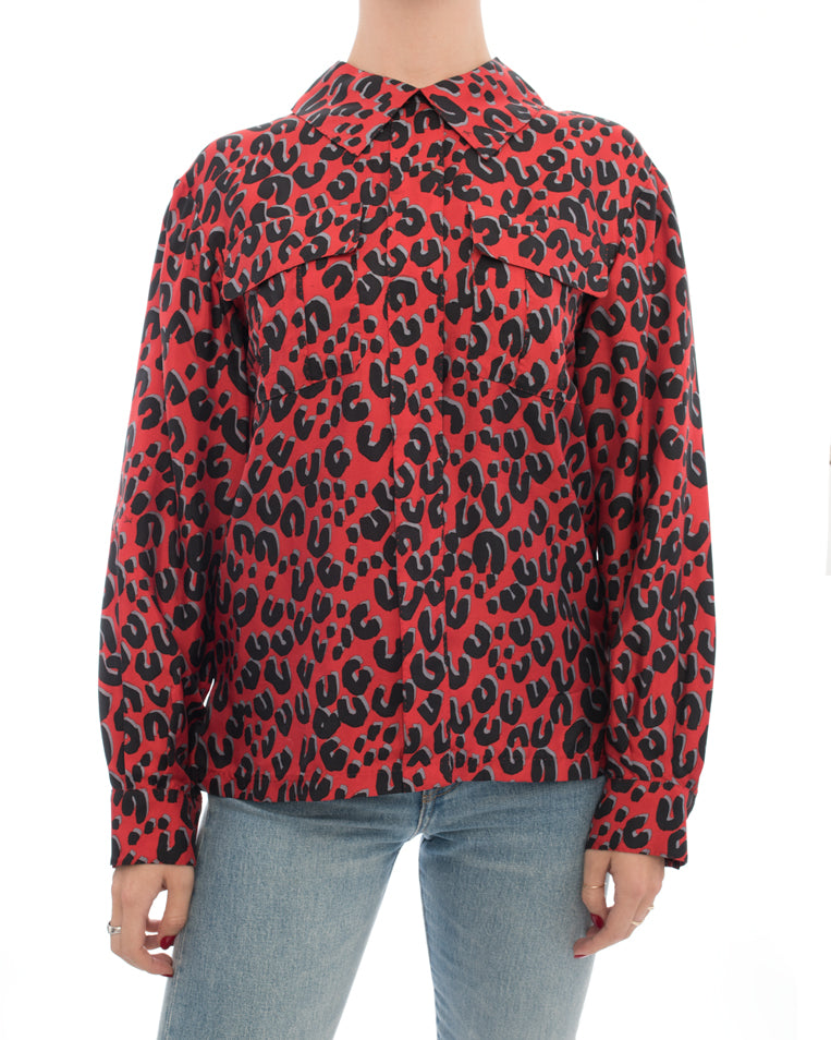 Louis Vuitton Red Leopard Silk Stephen Sprouse Pattern Blouse - 4