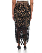 Self Portrait Black Thick Lace Long Nude Lined Skirt - 6