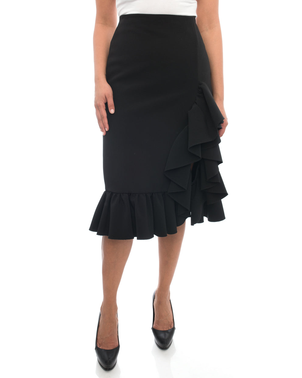 MSGM Black Ruffle Skirt with Front Slit - 8