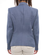 Balmain Cornflower Blue Tweed Blazer with Silver Lion Buttons - 12