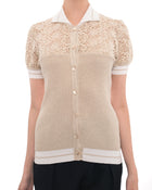 Valentino Gold Shimmer Knit Top with Guipure Lace - 6
