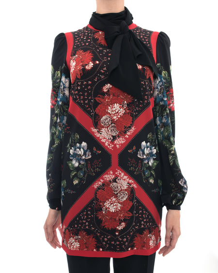 Alexander Mcqueen Red and black Silk Floral Shift Dress - 2