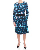 Erdem Blue Pattern Long Sleeve Cocktail Dress - 12