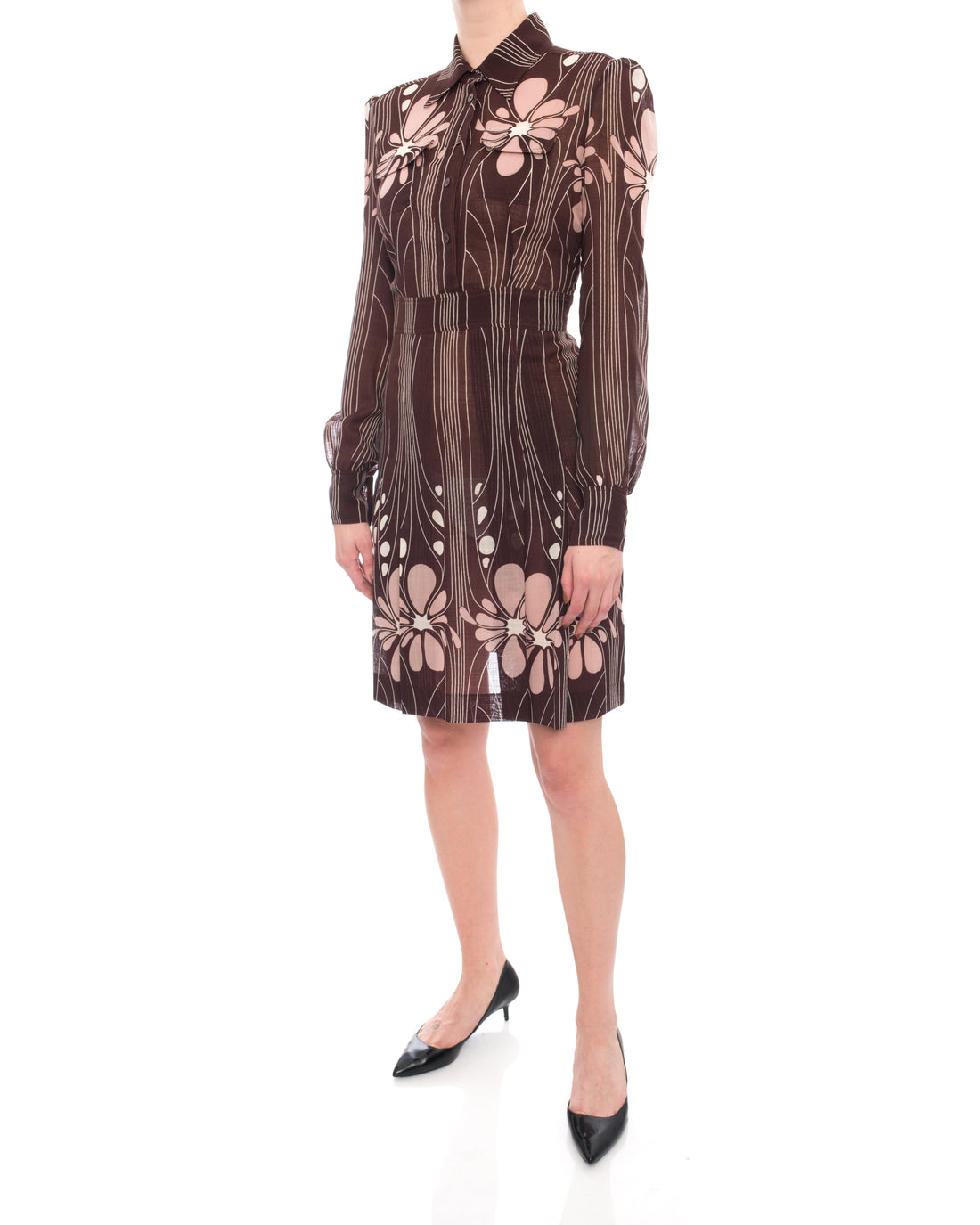 Miu Miu Brown Floral Pattern 1970's Style Shirt Dress - 4 I MISS YOU VINTAGE Miu Miu Brown Floral Pattern 1970's Style Shirt Dress - 4 I MISS YOU VINTAGE