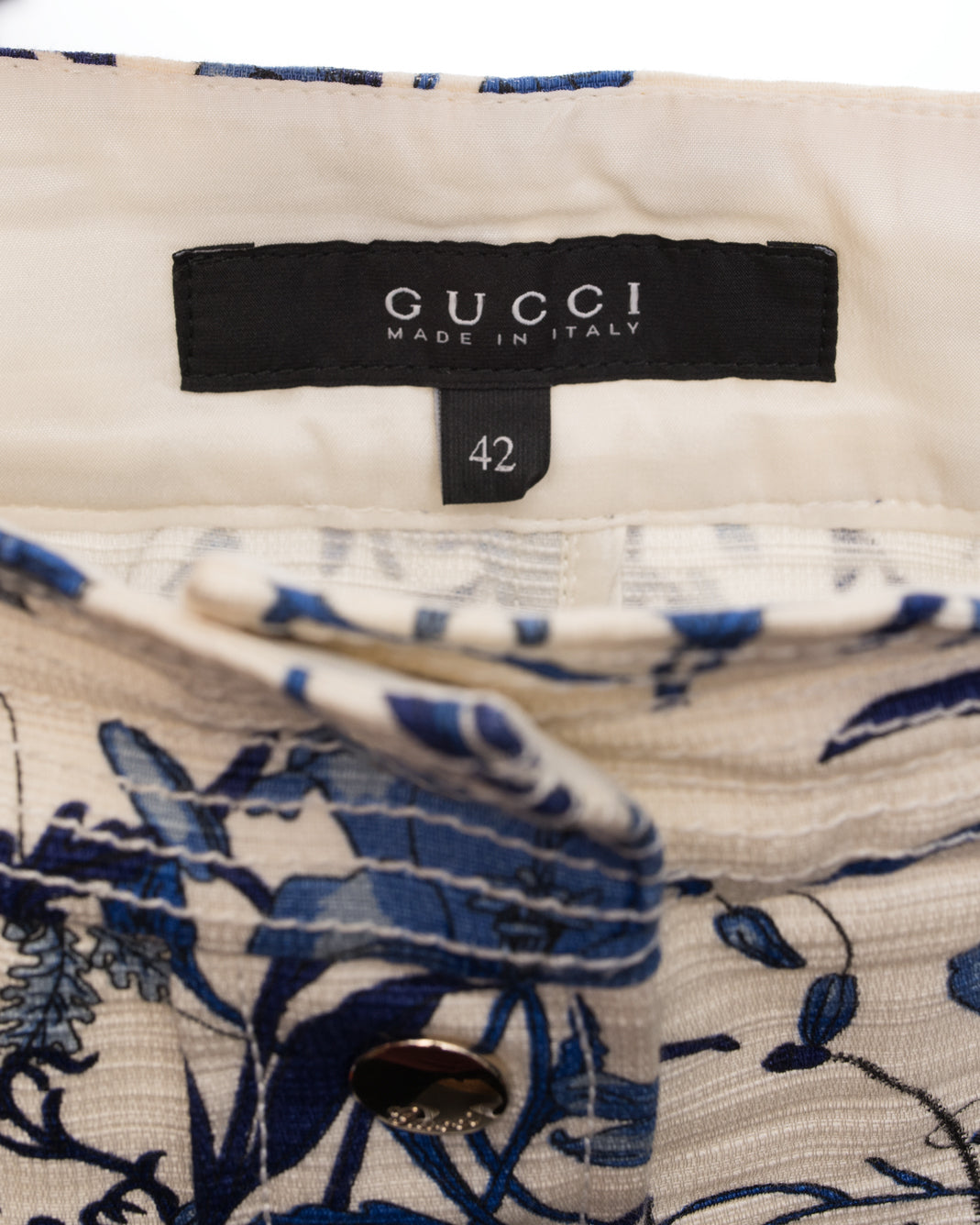 Gucci Flora and Fauna Blue and Ivory Cotton Snap Skirt - 6