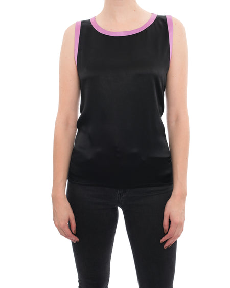 Yves Saint Laurent Vintage 1980’s Black and Purple Satin Tank Blouse - 6