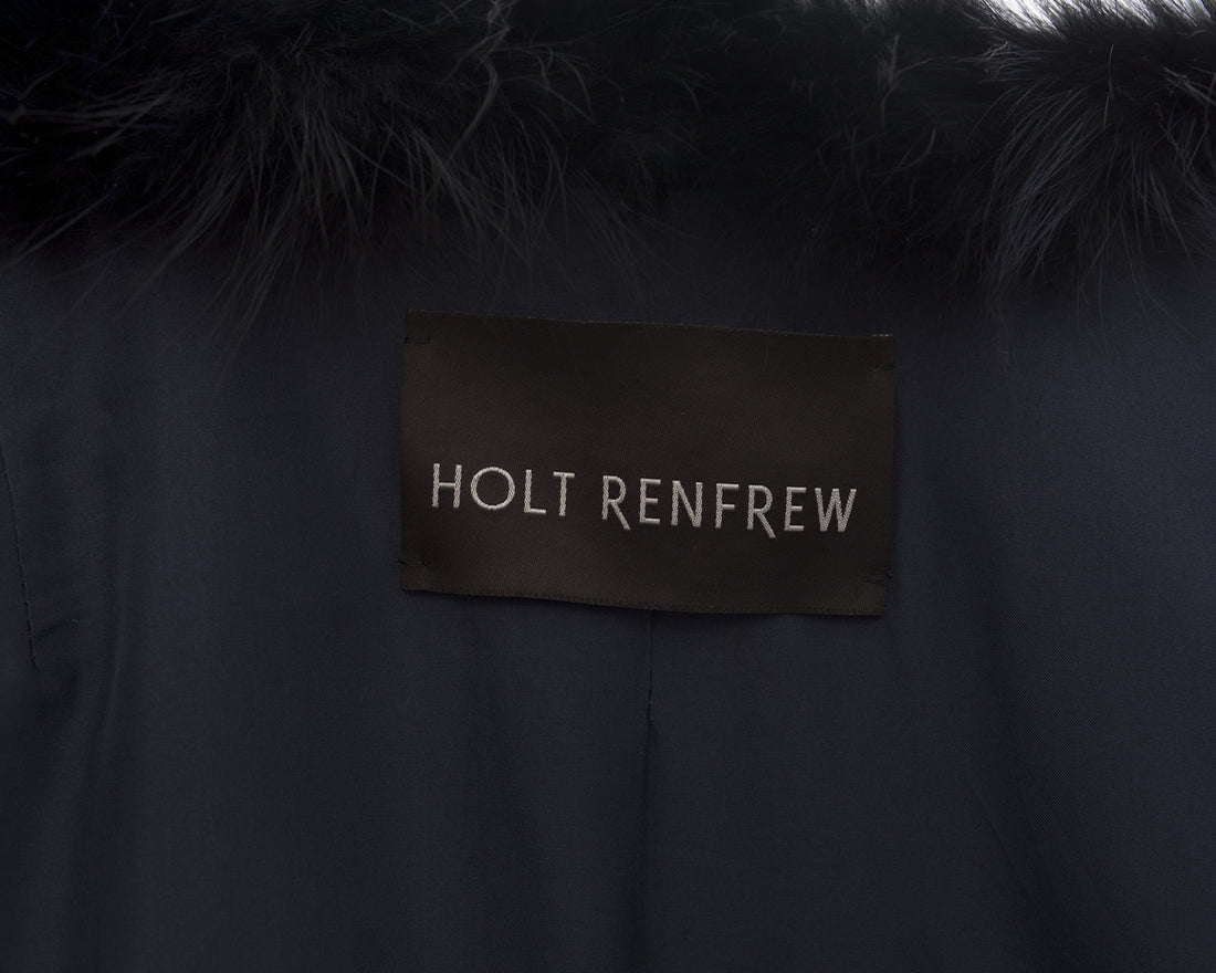 Holt Renfrew Black Sheared Mink and Fox Fur Trim Coat - 12
