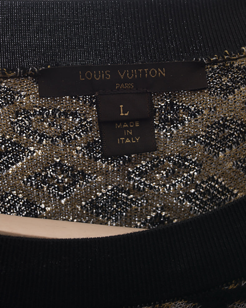 Louis Vuitton Monogram Logo Black and Yellow Knit Sweater Dress - L