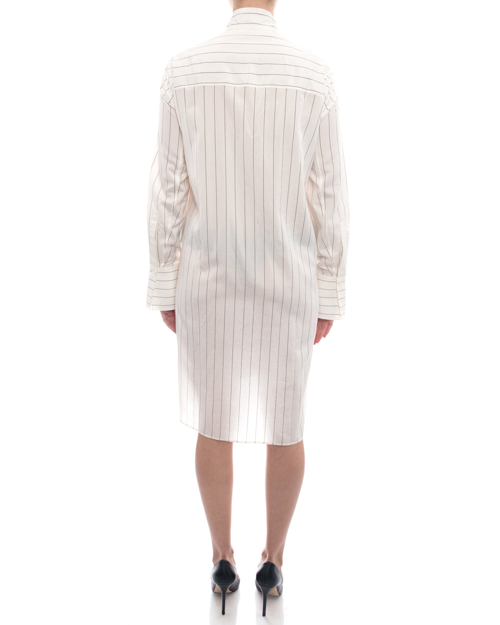 Celine Off White Cotton Pinstripe Shirt Dress - M
