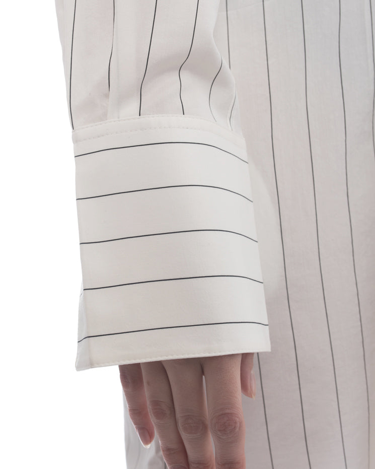 Celine Off White Cotton Pinstripe Shirt Dress - M