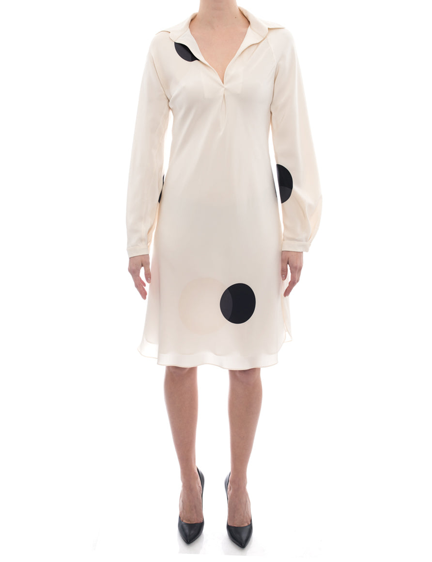 Jil Sander Fall 2000 Ivory Silk bias Dress with Grey and Black Dots - 4