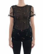Valentino T Shirt Couture Black Bead Sequin Embellished Top - 6  