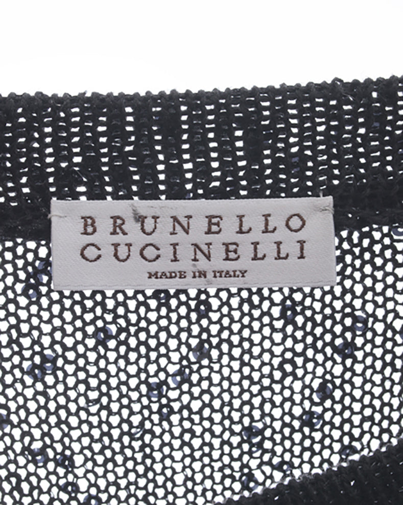 Brunello Cucinelli Black Sleeveless Knit Top with Ribbon Belt – M