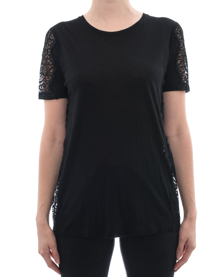 Stella McCartney Black T-Shirt with Lace Trim