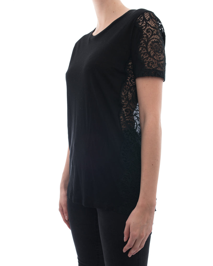 Stella McCartney Black T-Shirt with Lace Trim