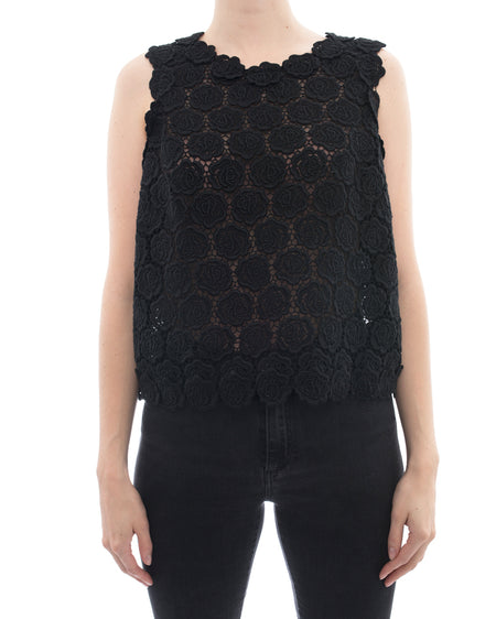 Valentino Black Guipure Lace Roses Sleeveless Top - 8