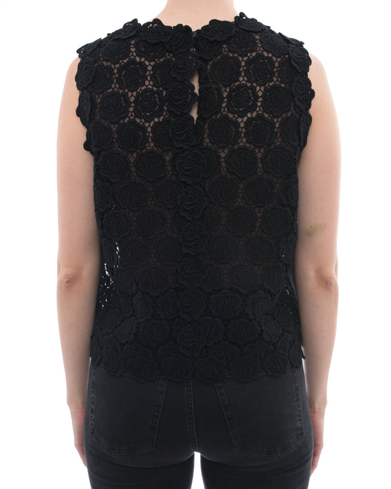 Valentino Black Guipure Lace Roses Sleeveless Top - 8