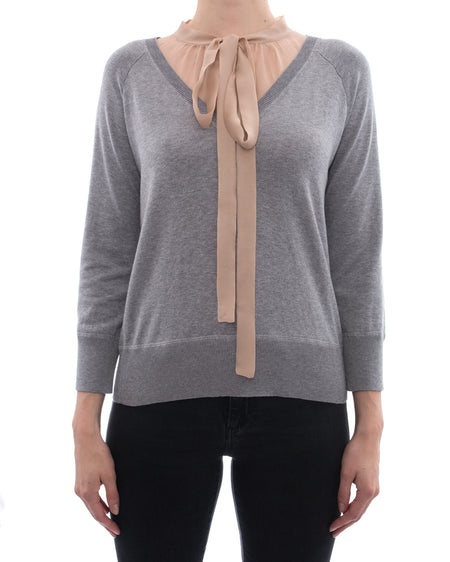 No. 21 Grey Pullover with Nude Silk Chiffon Inset - 6