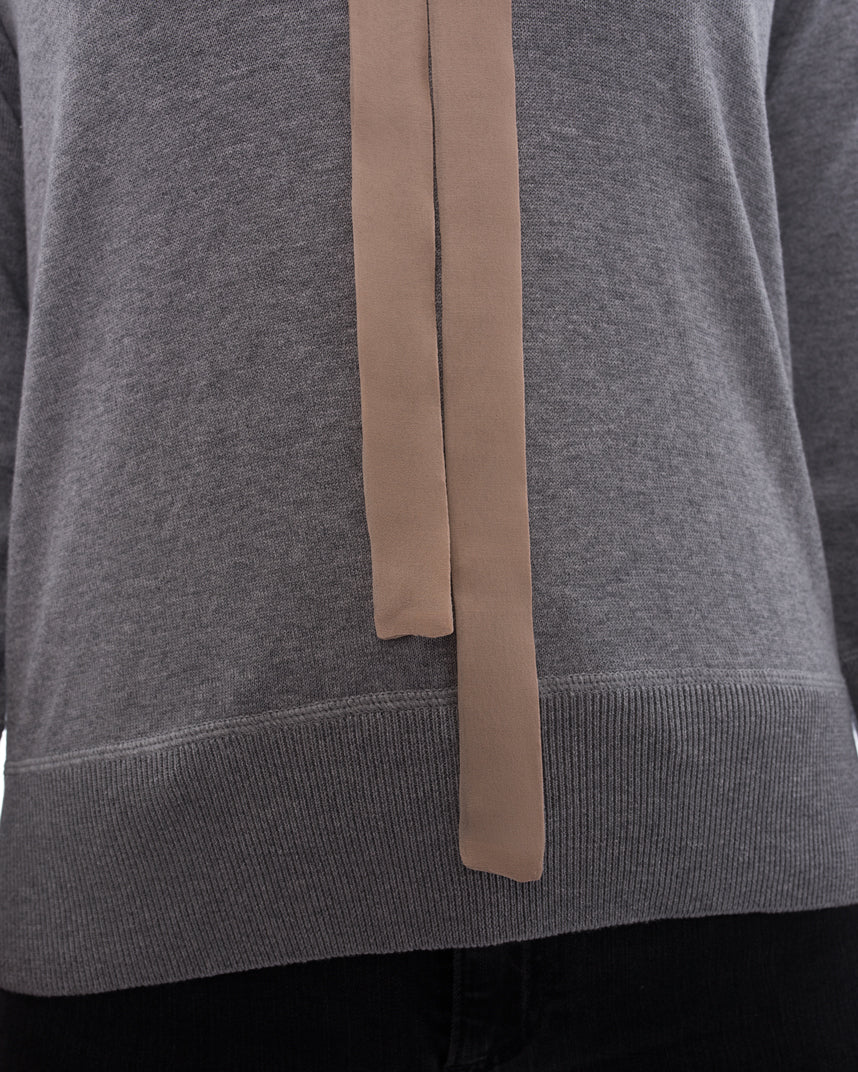 No. 21 Grey Pullover with Nude Silk Chiffon Inset - 6