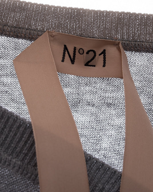 No. 21 Grey Pullover with Nude Silk Chiffon Inset - 6