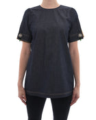No. 21 Denim Short Sleeve Top with Jewelled Cuffs - 6