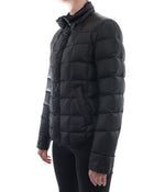 Balmain Black Puffer Zip Coat with Leather Trim – 4